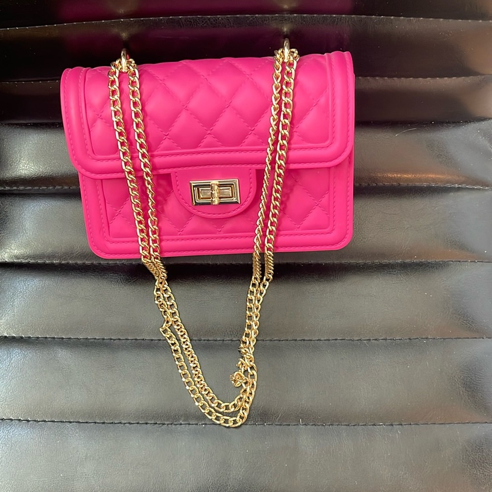 Hot pink rubber quilts look purse chain strap